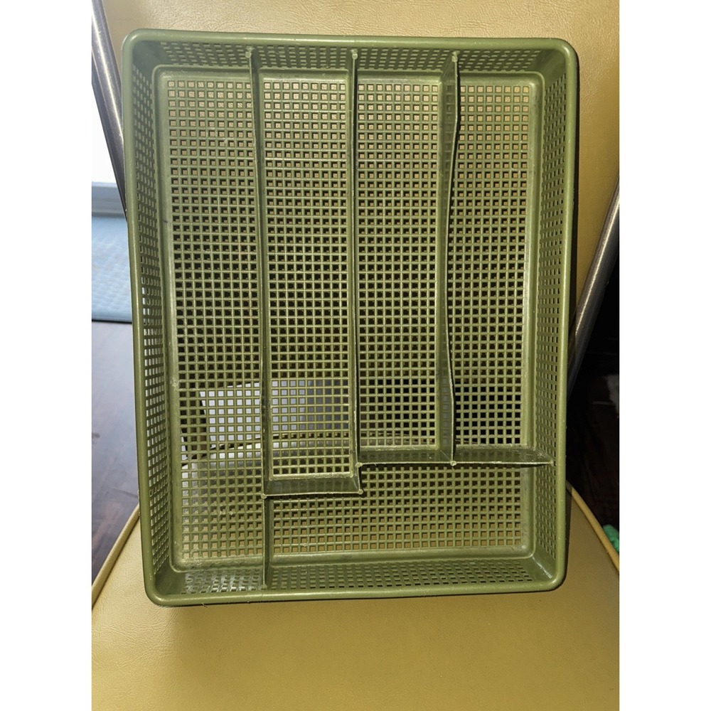 Avodcado Green Divided Plastic Mesh Silverware Drawer Organizer Tray MCM 70s